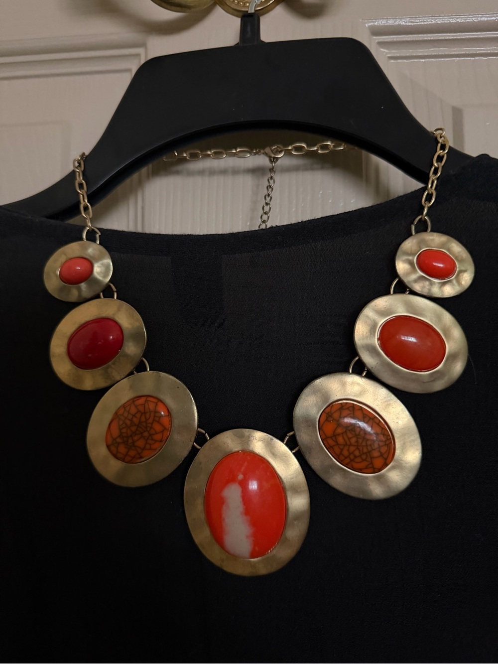 Gold-Tone Necklace with Bold Red Cabochons